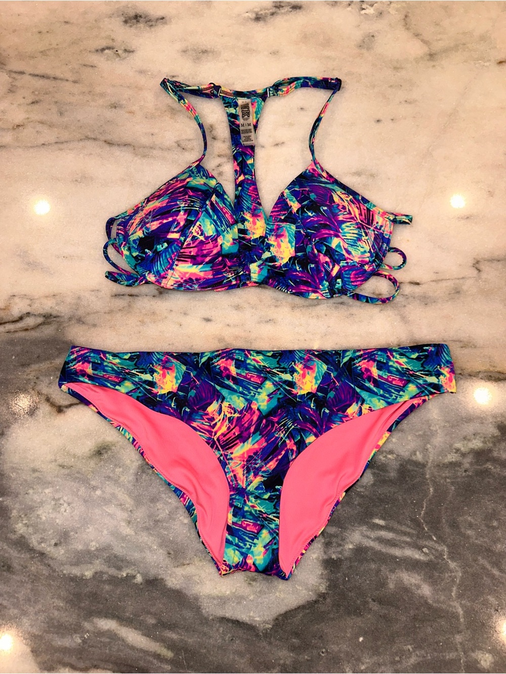 Pink by‎ Victorias Secret Size M/L Women's Multi-Color Strappy Bikini Set